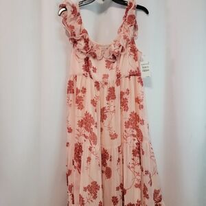 Chelsea28 Pink Creole Amelia Midi Floral Ruffle Dress in Pink Size L